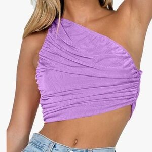 Purple One Shoulder Ruched Crop Top